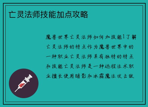 亡灵法师技能加点攻略